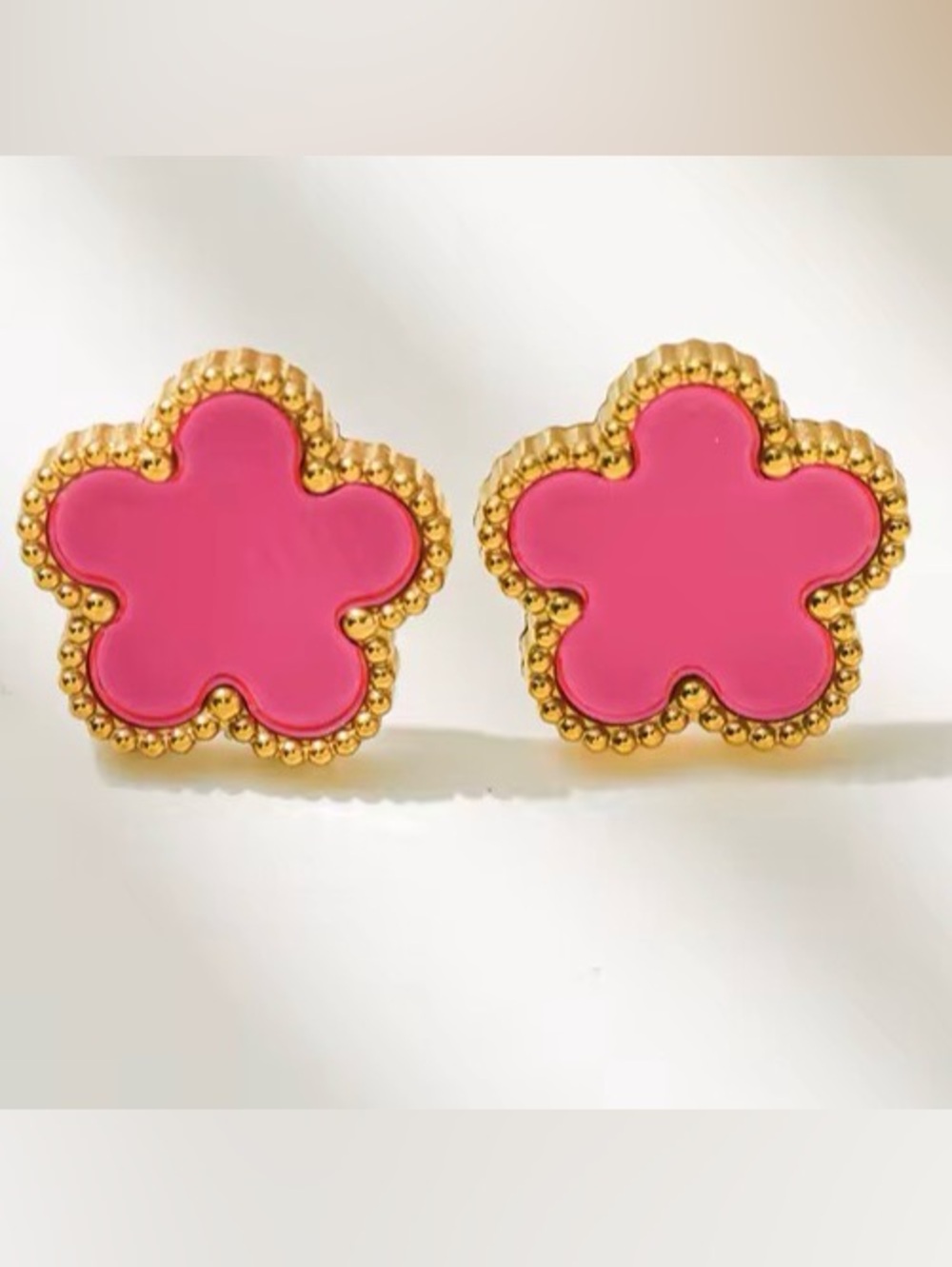 Pink Clover Gold-Trim Stud Earrings